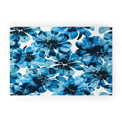 Marta Barragan Camarasa Blueish flowery brushstrokes Welcome Mat