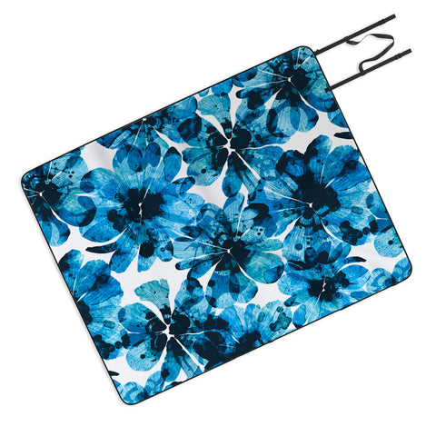 Marta Barragan Camarasa Blueish flowery brushstrokes Picnic Blanket