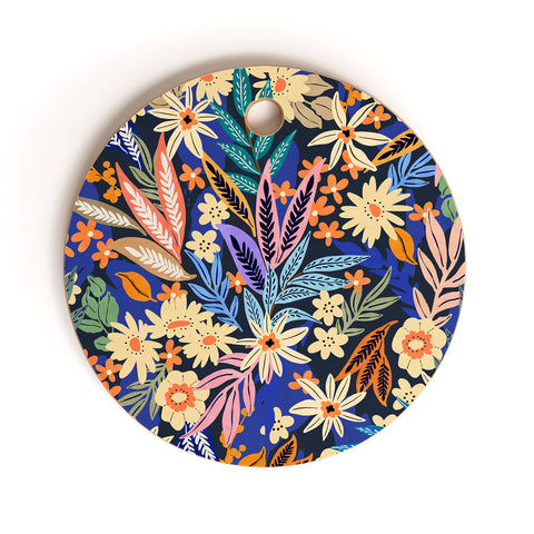 Marta Barragan Camarasa Dark flowered blooms colorful Cutting Board Round