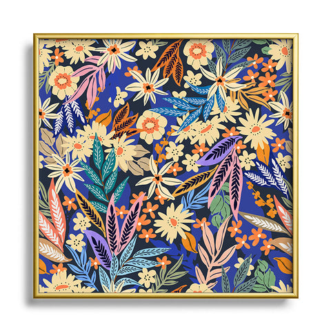 Marta Barragan Camarasa Dark flowered blooms colorful Square Metal Framed Art Print