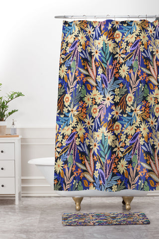 Marta Barragan Camarasa Dark flowered blooms colorful Shower Curtain And Mat