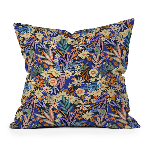 Marta Barragan Camarasa Dark flowered blooms colorful Outdoor Throw Pillow