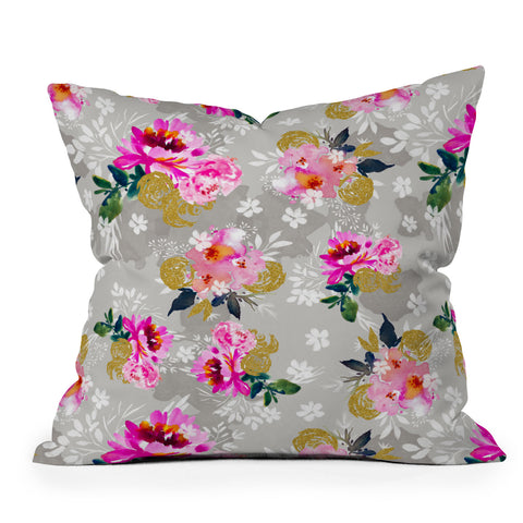 Marta Barragan Camarasa Flowers pink and gold Outdoor Throw Pillow