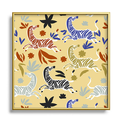 Marta Barragan Camarasa Herd of colorful zebras A Square Metal Framed Art Print