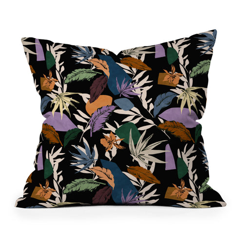 Marta Barragan Camarasa Leaf colorful dark jungle Outdoor Throw Pillow
