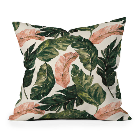 Marta Barragan Camarasa Leaf green and pink Outdoor Throw Pillow