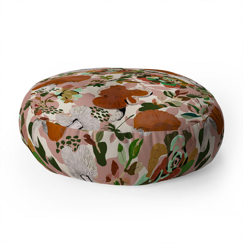Marta Barragan Camarasa Mushrooms flowery meadow Floor Pillow Round