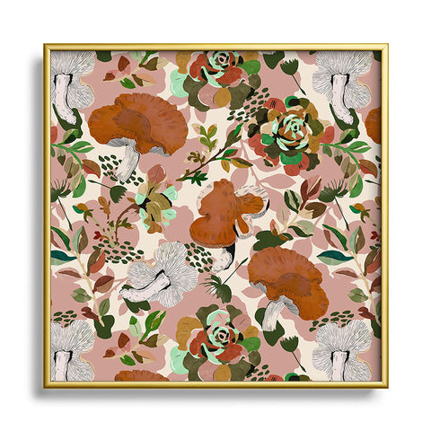 Marta Barragan Camarasa Mushrooms flowery meadow Square Metal Framed Art Print