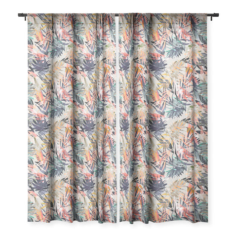 Marta Barragan Camarasa Palms leaf colorful paint 2PB Sheer Window Curtain