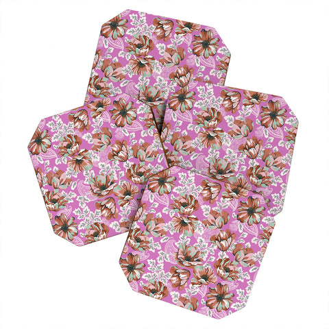 Marta Barragan Camarasa Pink flowers and paisleys 23 Coaster Set