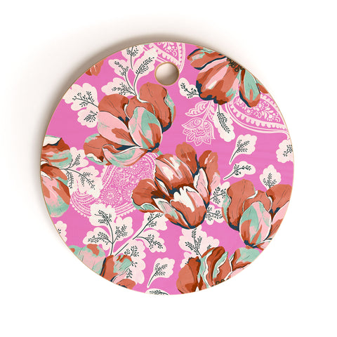 Marta Barragan Camarasa Pink flowers and paisleys 23 Cutting Board Round