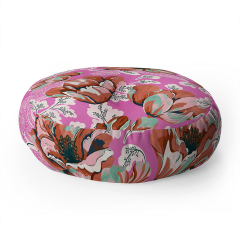 Marta Barragan Camarasa Pink flowers and paisleys 23 Floor Pillow Round