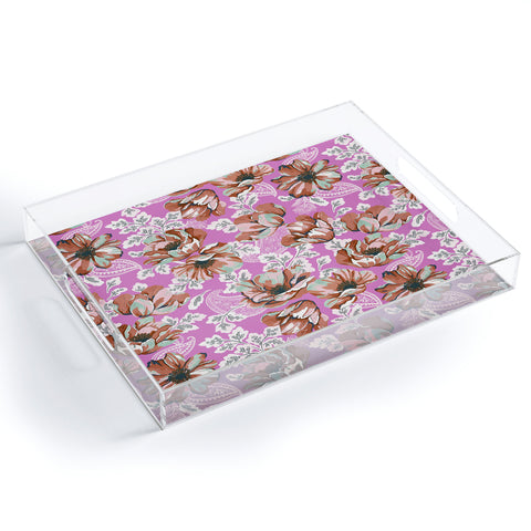 Marta Barragan Camarasa Pink flowers and paisleys 23 Acrylic Tray