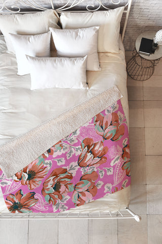 Marta Barragan Camarasa Pink flowers and paisleys 23 Fleece Throw Blanket