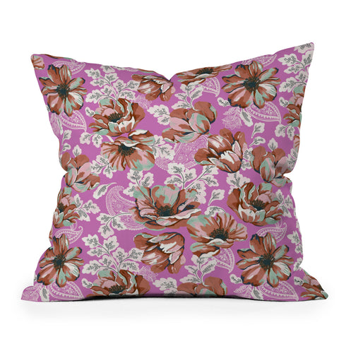 Marta Barragan Camarasa Pink flowers and paisleys 23 Outdoor Throw Pillow