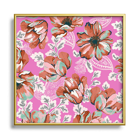 Marta Barragan Camarasa Pink flowers and paisleys B Square Metal Framed Art Print