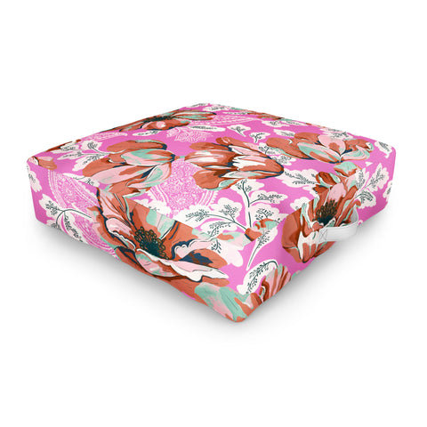 Marta Barragan Camarasa Pink flowers and paisleys B Outdoor Floor Cushion