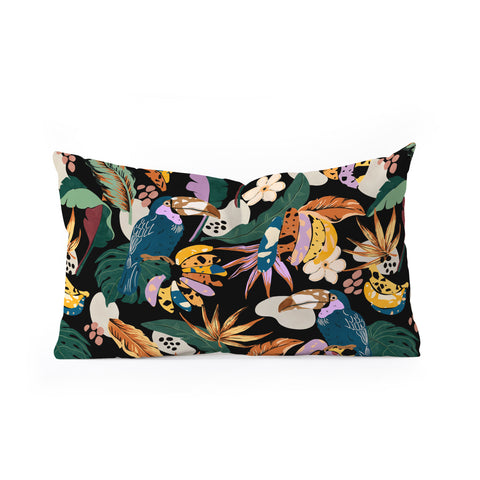 Marta Barragan Camarasa Toucans colorful dark jungle A Oblong Throw Pillow