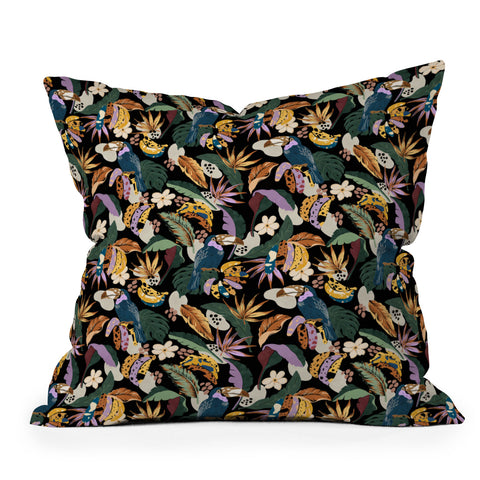 Marta Barragan Camarasa Toucans colorful dark jungle A Outdoor Throw Pillow