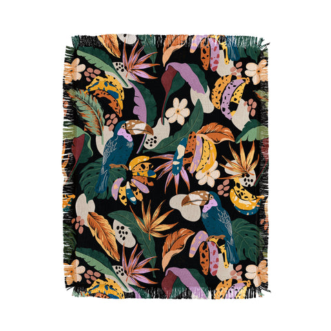 Marta Barragan Camarasa Toucans colorful dark jungle A Throw Blanket