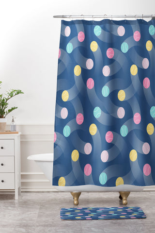 marufemia Colorful pastel tennis balls blue Shower Curtain And Mat