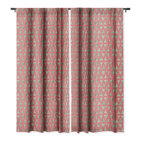 marufemia Holiday christmas tree over pink Blackout Window Curtain