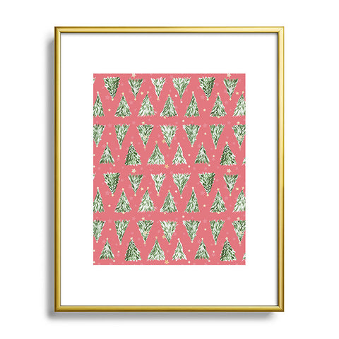 marufemia Holiday christmas tree over pink Metal Framed Art Print
