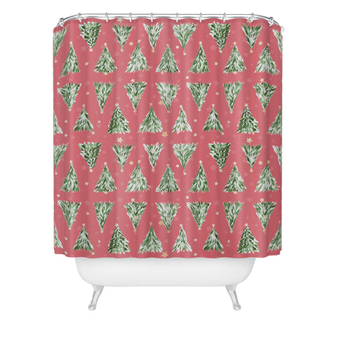 marufemia Holiday christmas tree over pink Shower Curtain