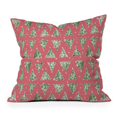 marufemia Holiday christmas tree over pink Outdoor Throw Pillow