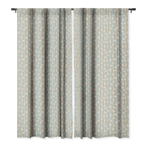 marufemia Peach flowers on green and orange Blackout Window Curtain