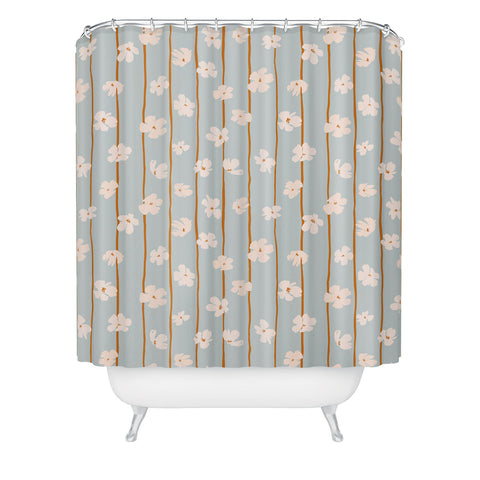 marufemia Peach flowers on green and orange Shower Curtain