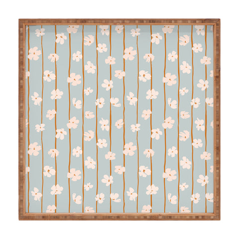 marufemia Peach flowers on green and orange Square Tray