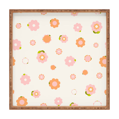marufemia Sweet peach pink and orange Square Tray