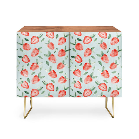 marufemia Watercolor painting strawberries blue Credenza
