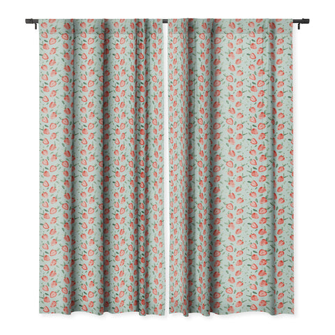 marufemia Watercolor painting strawberries blue Blackout Window Curtain