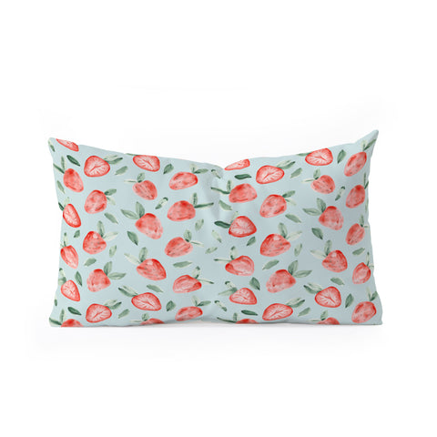 marufemia Watercolor painting strawberries blue Oblong Throw Pillow