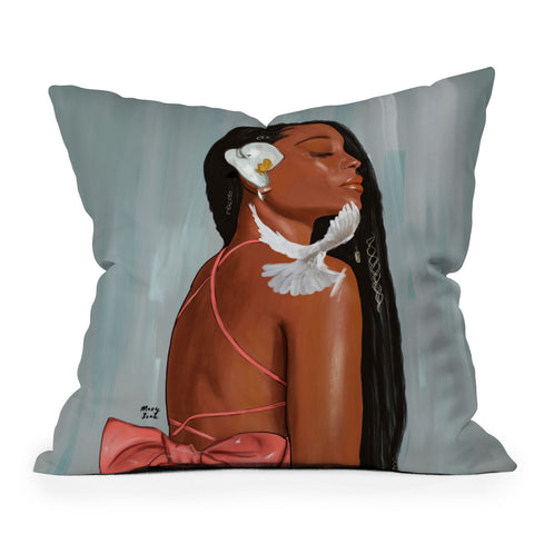 mary joak Girl in a bow Outdoor Throw Pillow