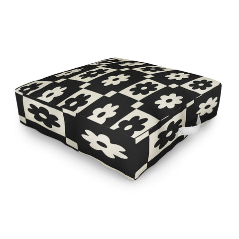 Megan Galante Checkered Daisy Black ink Outdoor Floor Cushion