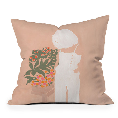 Megan Galante Flower Shoppe Girl Outdoor Throw Pillow