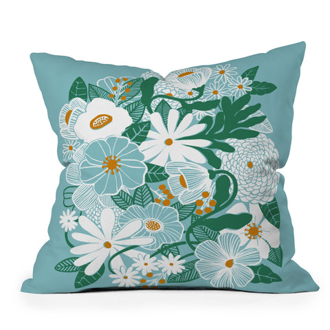 Megan Galante Groovy Floral Blue Outdoor Throw Pillow