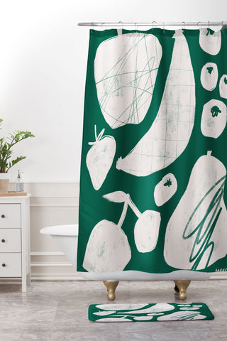 Megan Roy Abstract Fruit Green Shower Curtain And Mat