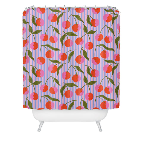 Melissa Donne Cherries and Stripes Shower Curtain