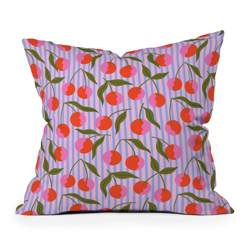 Melissa Donne Cherries and Stripes Outdoor Throw Pillow
