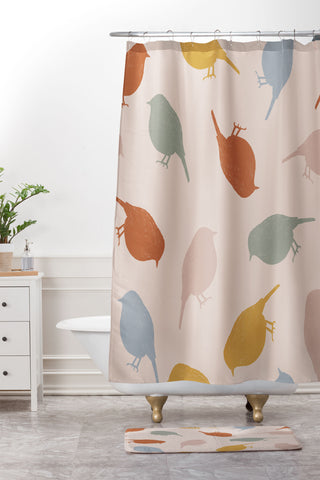 Menina Lisboa Colourful Robins Shower Curtain And Mat