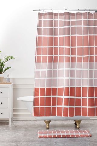 Menina Lisboa Pink Color Block Shower Curtain And Mat