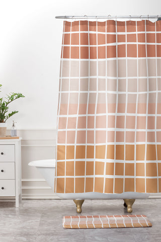 Menina Lisboa Terracotta Color Block Stripes Shower Curtain And Mat