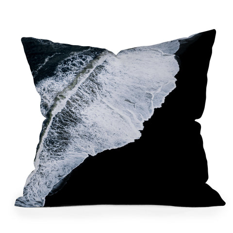 Michael Schauer Waves crashing on a black sand beach Outdoor Throw Pillow