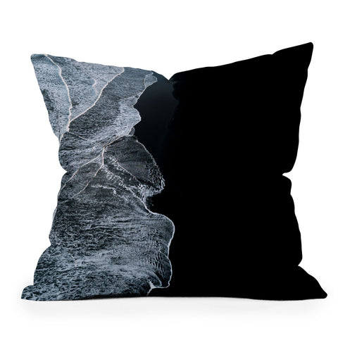 Michael Schauer Waves on a black sand beach Outdoor Throw Pillow