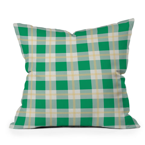 Miho green vintage gingham Outdoor Throw Pillow