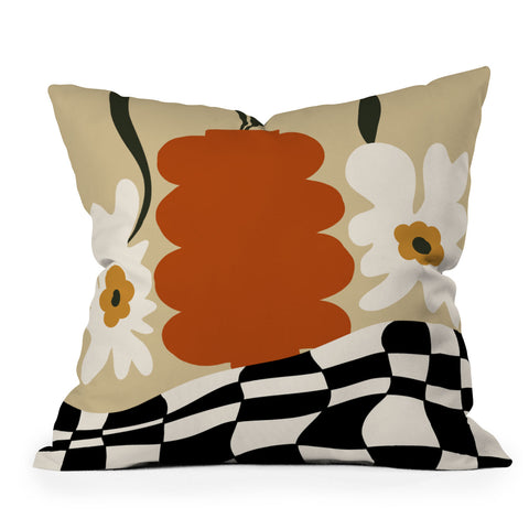 Miho Vintage matisse floral check Outdoor Throw Pillow